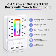 AICODE 9-in-1 Smart Surge Protector with RGB Ambient Lighting – Multi-Device Charging Hub for Home & Office - JD Gifts