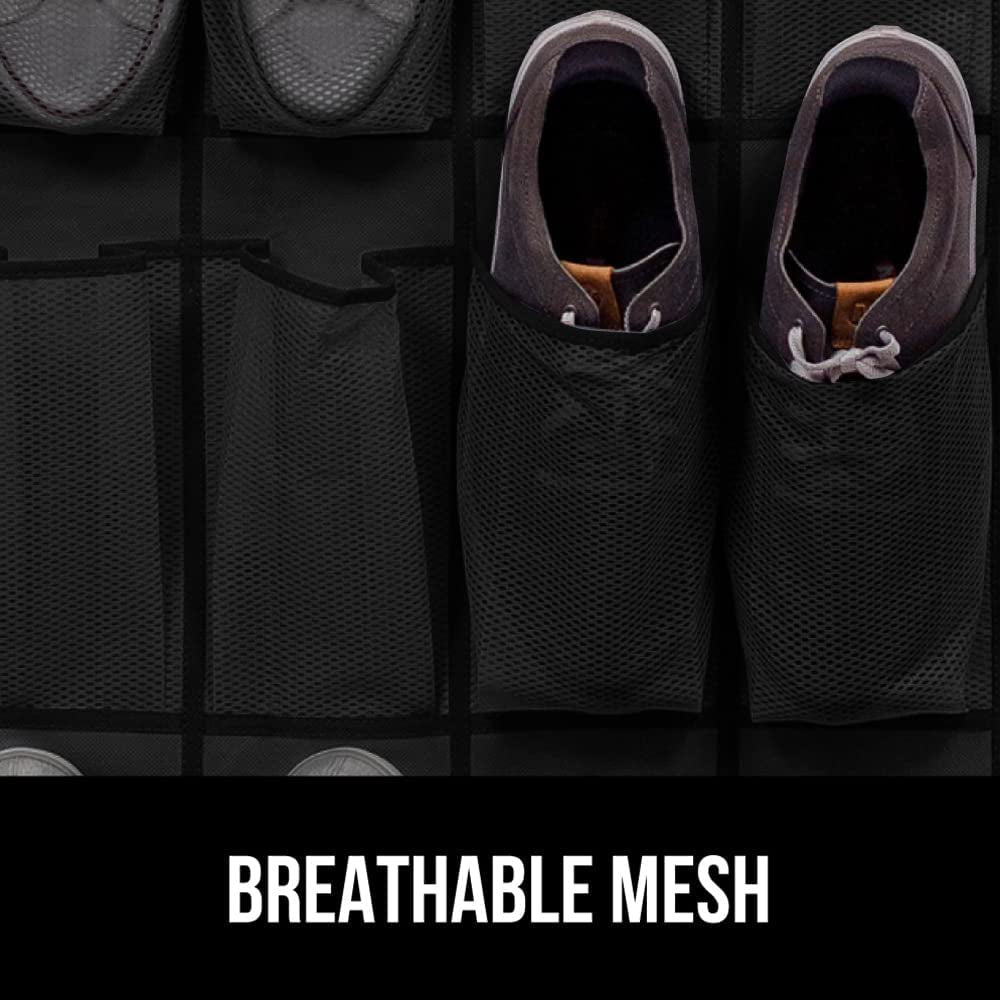 Space-Saving Breathable Mesh Shoe Organizer - 24 Pockets, Holds up to 40 Pounds, Over-the-Door Storage Rack for Shoes and Sneakers, Black - JD Gifts