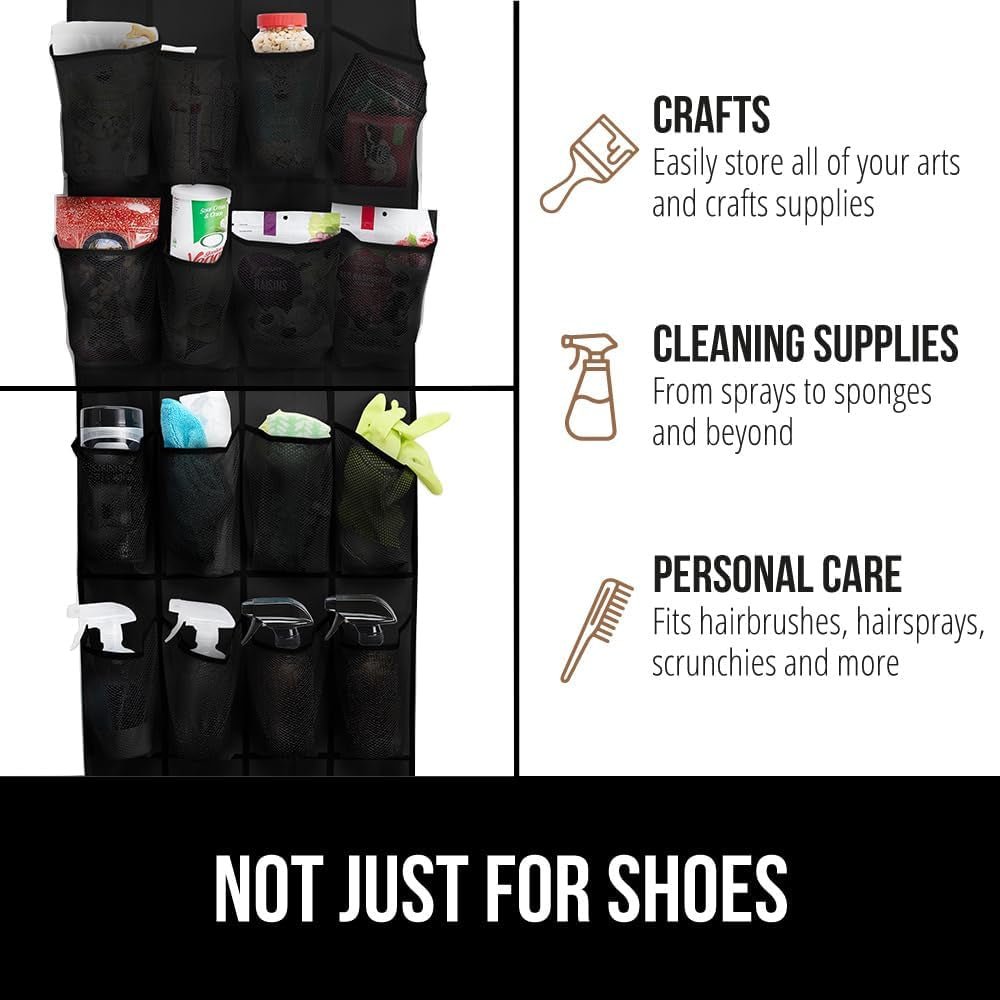 Space-Saving Breathable Mesh Shoe Organizer - 24 Pockets, Holds up to 40 Pounds, Over-the-Door Storage Rack for Shoes and Sneakers, Black - JD Gifts