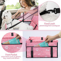 Waterproof Breathable Oxford Travel Car Booster for Small to Medium Dogs, Puppies, and Pets - Pattern Pink - JD Gifts