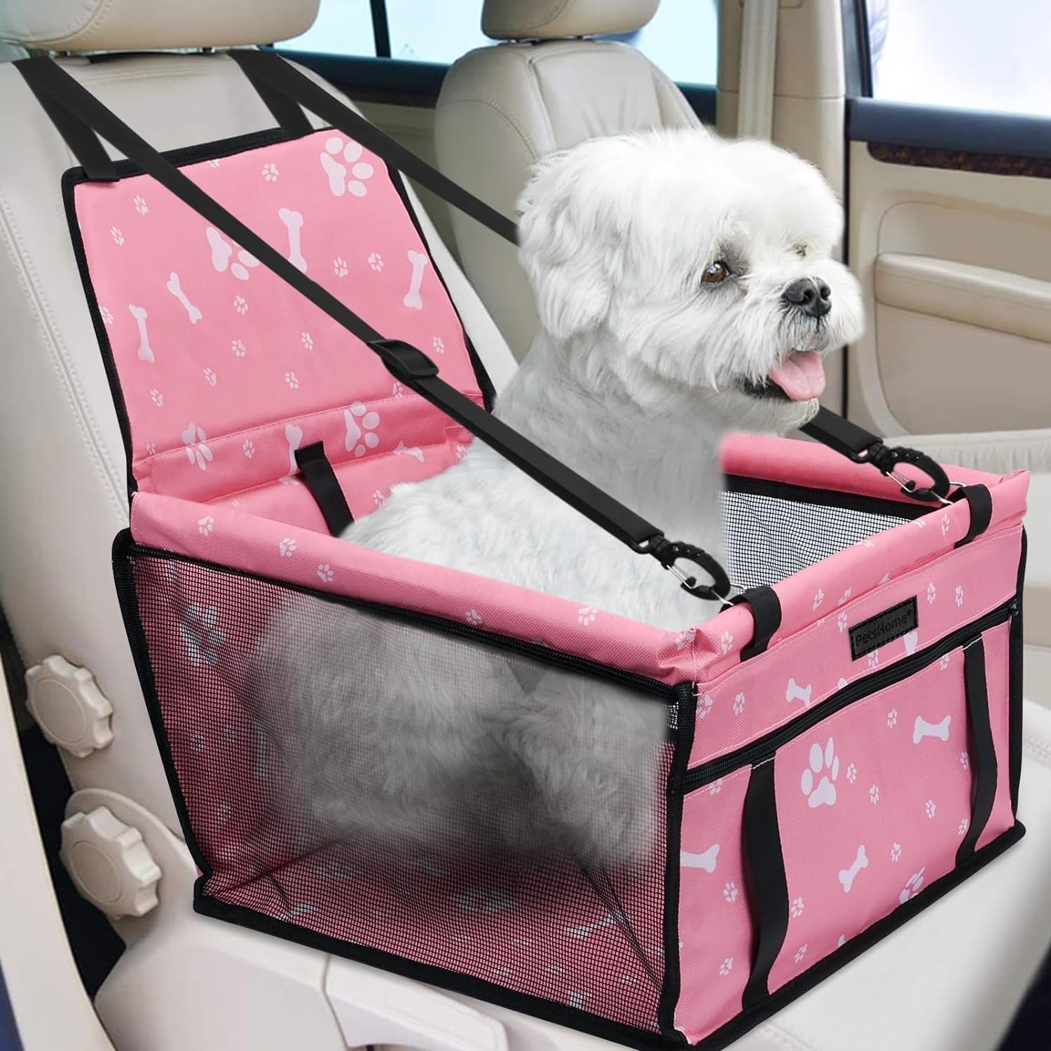 Waterproof Breathable Oxford Travel Car Booster for Small to Medium Dogs, Puppies, and Pets - Pattern Pink - JD Gifts