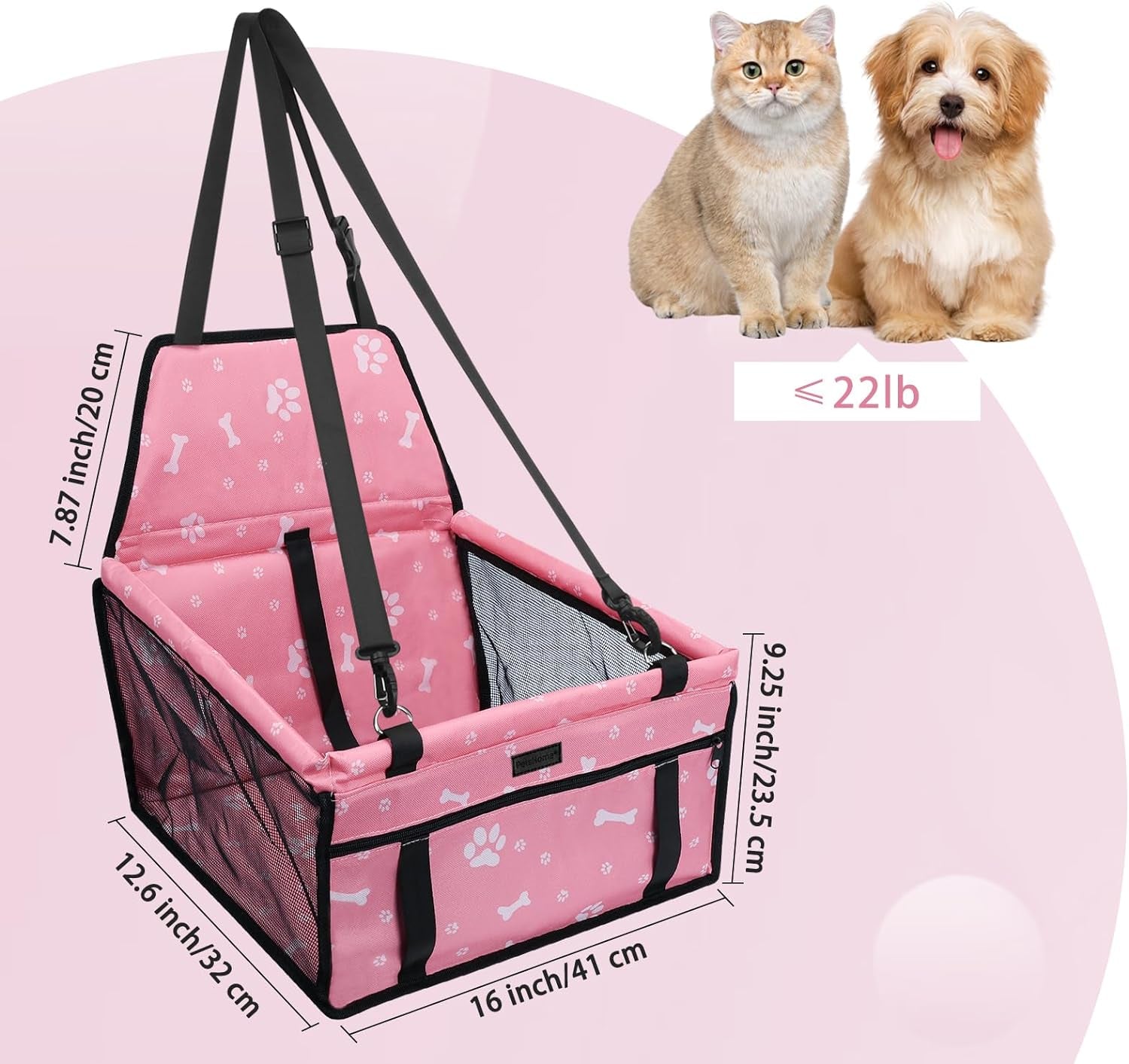 Waterproof Breathable Oxford Travel Car Booster for Small to Medium Dogs, Puppies, and Pets - Pattern Pink - JD Gifts