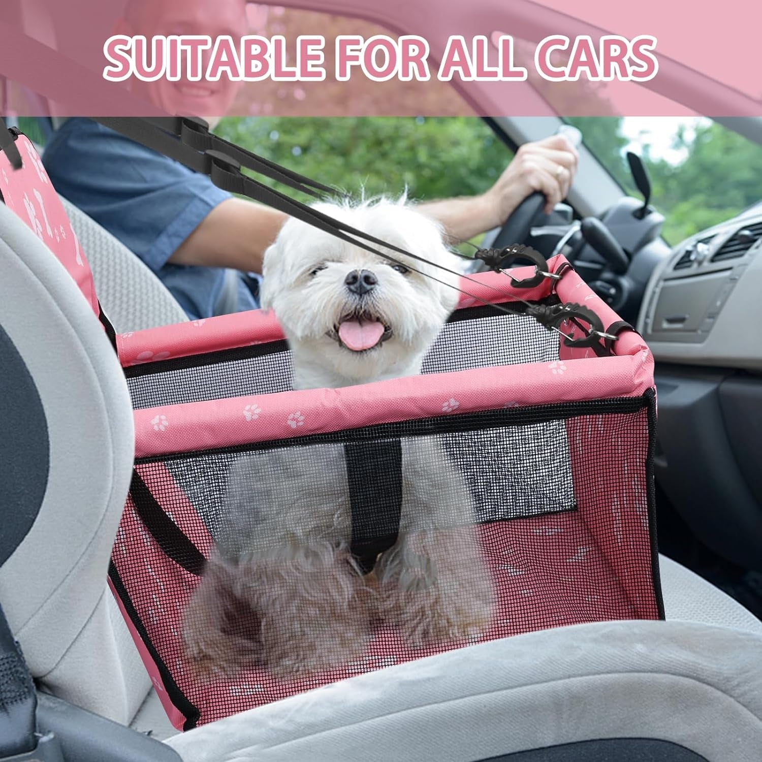 Waterproof Breathable Oxford Travel Car Booster for Small to Medium Dogs, Puppies, and Pets - Pattern Pink - JD Gifts