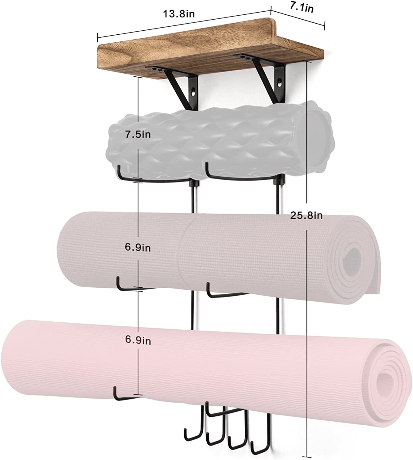 Carbonized Black Yoga Mat Storage Station – Floating Wall-Mount Shelf for Stylish Home Gym Organization - JD Gifts