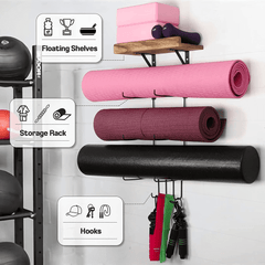 Carbonized Black Yoga Mat Storage Station – Floating Wall-Mount Shelf for Stylish Home Gym Organization - JD Gifts