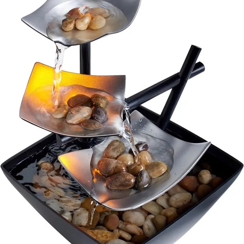 Zen Water Fountain with Soothing Sounds and Natural River Rocks - Perfect for Home and Office Décor - JD Gifts